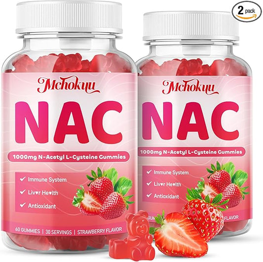 NAC Gummies 1000mg, N-Acetyl Cysteine Supplement for Adults & Kids Immune Support Liver Detox & Lung Health Antioxidant Supplement, Sugar-Free, Vegan, Strawberry Flavor, 120 Gummies