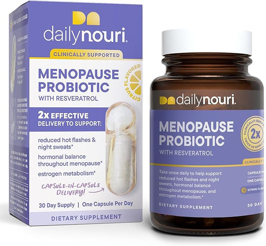 Nouri Daily Menopause Probiotic with Resveratrol | Menopause Relief, Hormonal Balance & Estrogen Metabolism Support | Resveratrol Capsules to Reduce Hot Flashes | 30-Day Supply