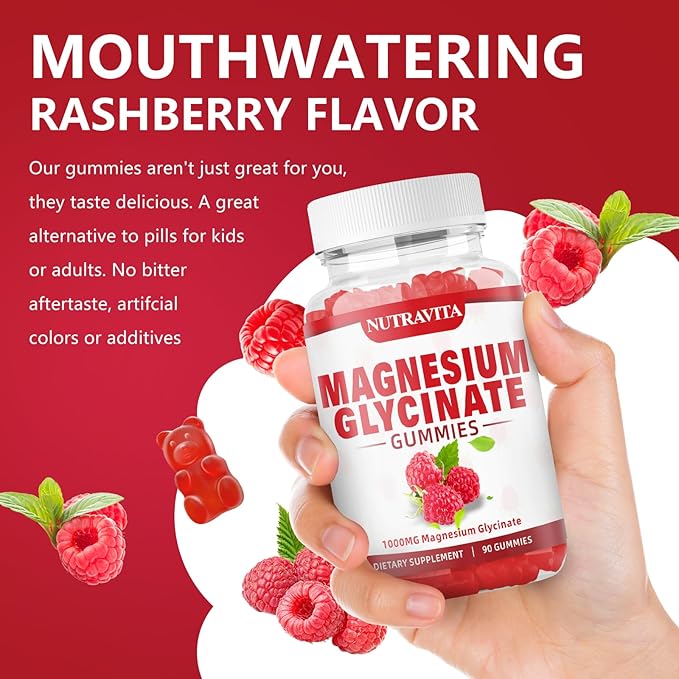 Magnesium Glycinate Gummies 1000mg with Magnesium L-Threonate,Chelated Magnesium Potassium Complex Supplement with VitD, B6, CoQ10, Calcium,Supports for Memory, Calm, Mood - 90 Gummies