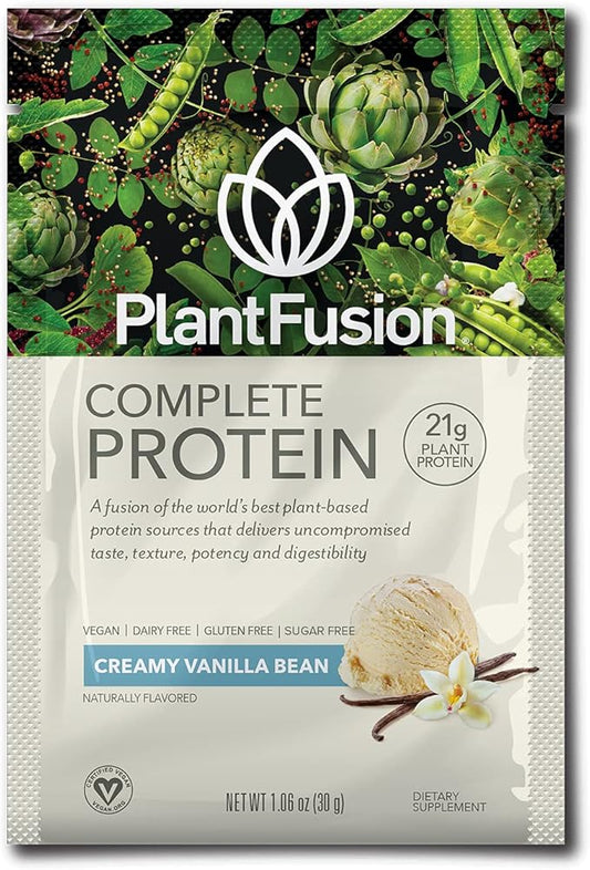 PlantFusion Complete Vegan Protein Powder - Plant Based Protein Powder With BCAAs, Digestive Enzymes and Pea Protein - Keto, Gluten Free, Soy Free, Non-Dairy, No Sugar, Non-GMO - Vanilla Pack of 12