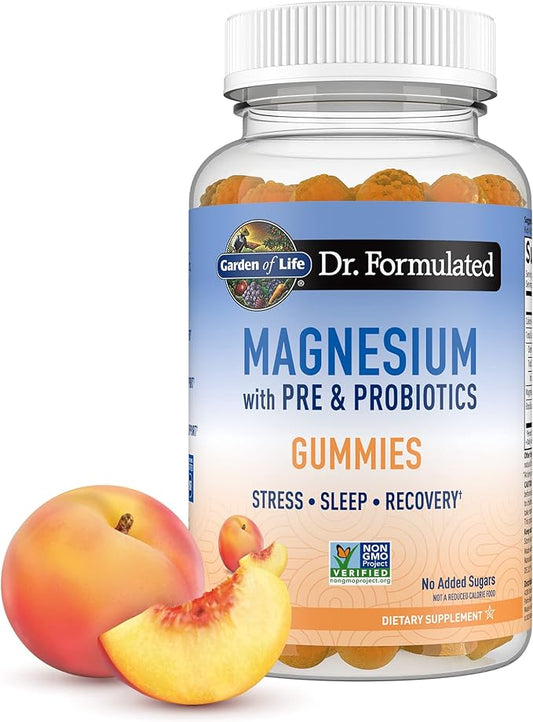 Garden of Life, Dr Formulated 400mg Magnesium Citrate Supplement with Prebiotics & Probiotics for Stress, Sleep & Recovery – Vegan, Gluten Free, Kosher, Non-GMO, No Added Sugars – 60 Peach Gummies