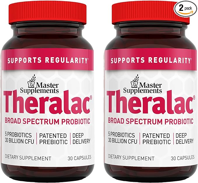 Master Supplements Theralac - 30 Capsules, Pack of 2 - Multi-Strain Probiotic for Optimal Gut Health + Gas & Bloating Relief - Gluten Free - 60 Servings