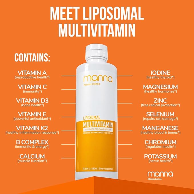 Manna Vitamins Evolved Liposomal Multivitamin - Daily Multivitamin Provides 20 Vitamins and Minerals - Multivitamins for Men and Women - Boosts Immune System, Supports Energy and Metabolism 3 Pack