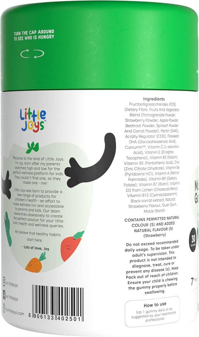 Kids Multivitamin Gummies |2+ Years| No Added Sugar | DHA, Vitamin D3, B12, C, A, Zinc & Iron | Immunity & Bone Health | No Preservatives I Gluten Free I Strawberry Flavour I 30 Day Pack