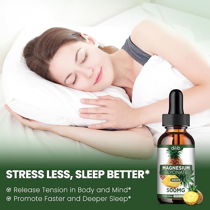 Magnesium Glycinate Supplement, Liquid Magnesium Glycinate Liquid Drops 500mg-Support Stress Relief, Relaxation, Mood, Sleep, Bone & Muscle-2 Fl Oz, Vegan, Pineapple Flavor