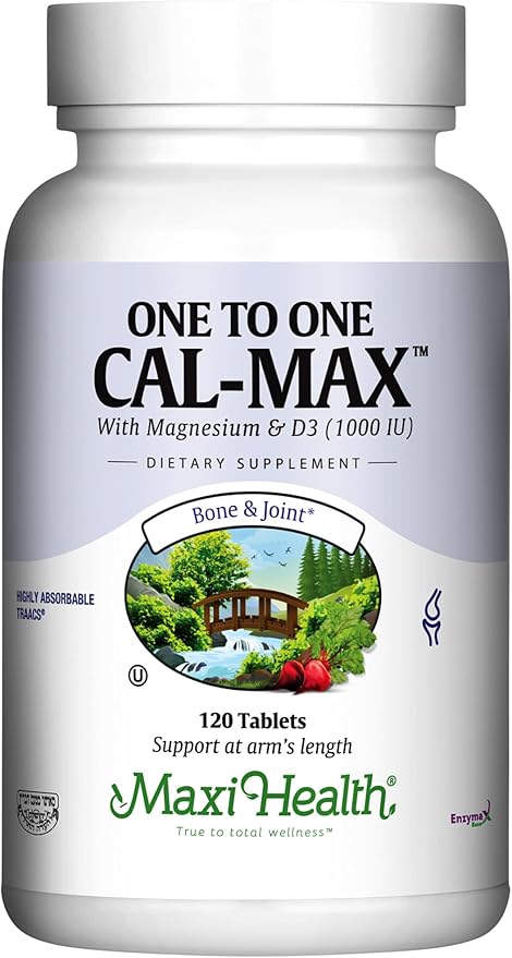 500 mg Calcium Supplement with Vitamin D3 (1000 IU) and Magnesium (500 mg) - Bone, Teeth and Joint Support for Men and Women - 120 Tablets - One to One Cal-Max by Maxi Health