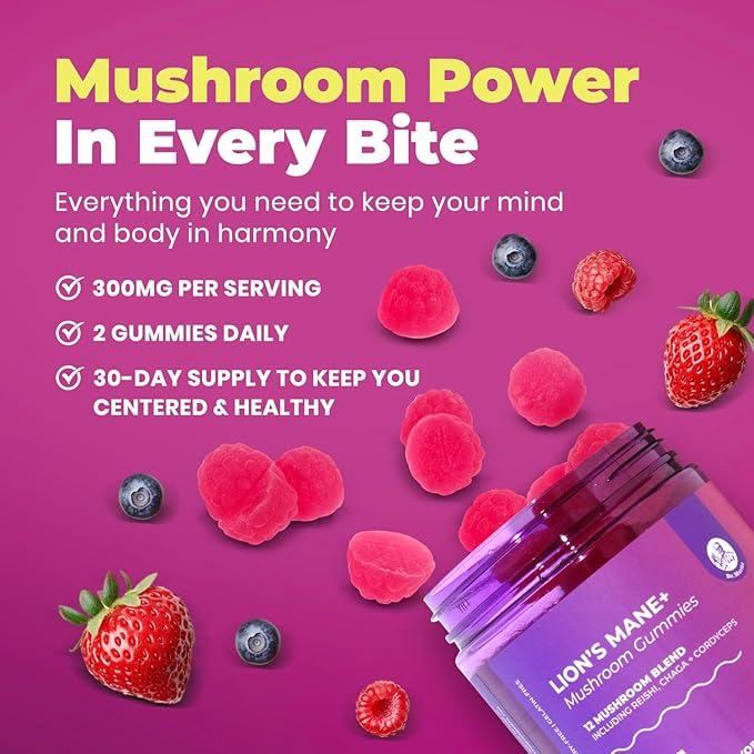 DR. MORITZ Lions Mane Gummies for Adults and Kids 4+ - Mushroom Gummies with 12-in-1 Blend Including Reishi & Chaga - Lions Mane for Kids and Adults - No Sugar Added, Non-GMO (60 Count)