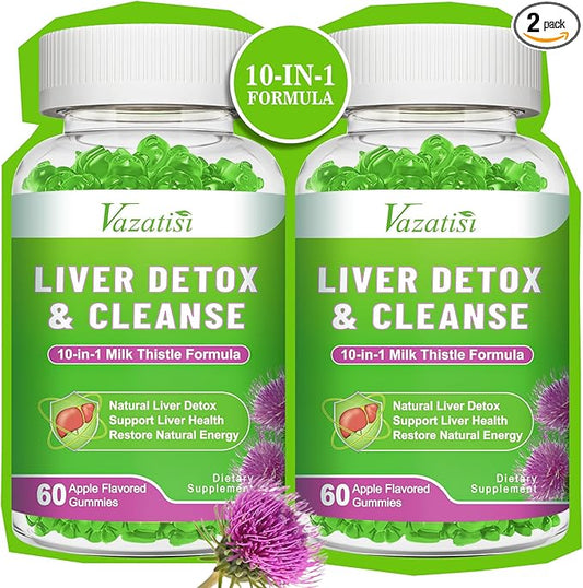 Liver Cleanse Detox Repair Gummies, Liver Support Supplement with Milk Thistle, Artichoke, Dandelion Apple Flavor 120ct