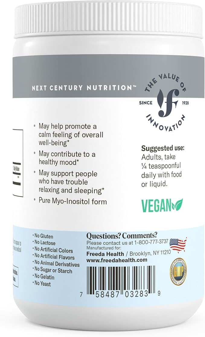 FREEDA Pure Inositol Powder – Myo-Inositol for Mood & Hormone Balance, Kosher, Vegan, Gluten-Free, No Additives, Easy-to-Mix (16 oz, 500 Servings) – Supports PCOS & Fertility