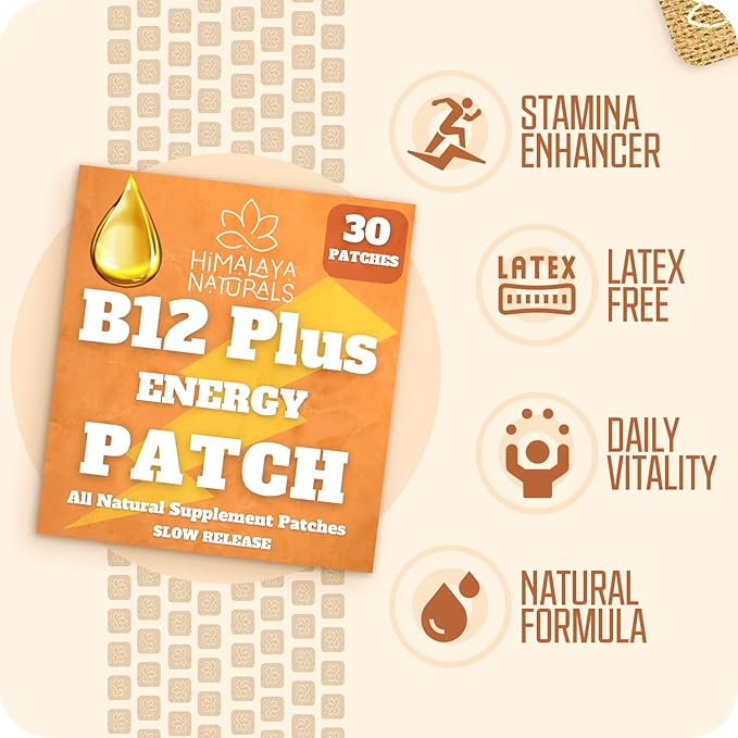 B12 Plus Energy Patches - Methylcobalamin B12-30-Day Supply for Energy Boost, Enhanced Stamina & Quick Recovery - B12 for Daily Vitality