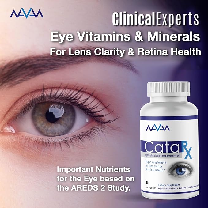 Navan CataRx Antioxidant AREDS 2 Eye Vitamins & Minerals Supplement for Lens Clarity & Retina Health by Clinical Experts - Lutein, Zeaxanthin, Zinc, Vitamin C, NAC - Kosher Certified, 60 Capsules