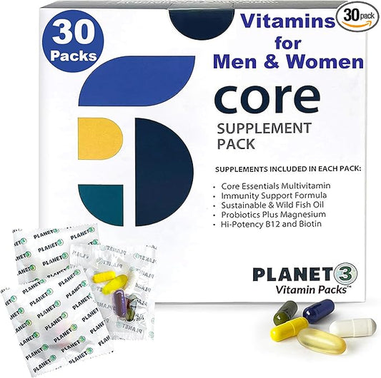Vitamins for Men and Women, Planet 3 Vitamin Packs with Core Supplements, Multivitamin for Men and Women, Immune Support with Elderberry Vitaminc C and Zinc, Vitamin D, Burpless Omega 3, B12 & More