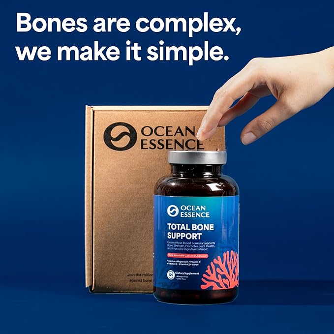 OCEAN ESSENCE Total Bone Support - Plant-Based Algae Calcium Supplement for Supporting Bone Density & Strength - for Men & Women 35+ - 120 Natural Calcium Capsules - Vitamins for Optimal Health