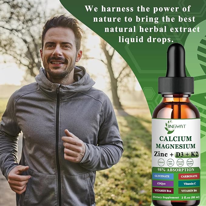 Calcium Magnesium Zinc Liquid Drops, Liquid Magnesium Glycinate 500mg Calcium 1000mg with Vitamin D3,K2,B6,B12,Coq10,6X Stronger Than Gummies Capsules (2 Pack)