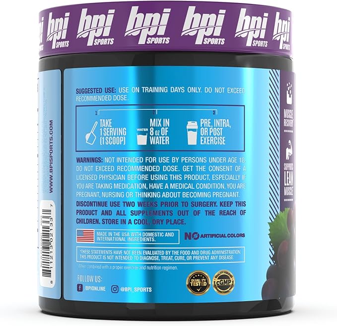 BPI Sports Best BCAA - The Building Blocks of Protein and Muscle - Post-Workout Recovery - Supports Metabolism - Omega 6 - Grape, 30 Servings, 300 g
