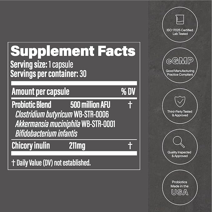 GLP-1 Probiotic 30 Capsules - 500M AFU Multi-Strain Probiotic + Prebiotic, Naturally Support GLP-1 Production & Curb Appetite, Delayed Release, Third-Party Tested, for Men & Women (1pc)