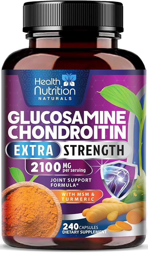 Glucosamine Chondroitin MSM Complex - 2100mg Joint Support Supplement with Turmeric & Boswellia - Quercetin for Joints, Bones, Knees & Mobility - Triple Strength Glucosamine Sulfate - 240 Capsules