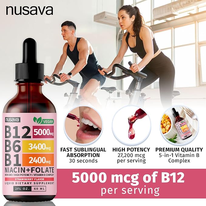 (4 Pack) Vitamin B12 and B6 Liquid Drops, B12 Sublingual Vitamin B Complex - B 12 Vitamin 5000mcg - B12 Methylcobalamin for Energy, Brain, and Heart Support with 27,200 mcg, Strawberry, 80 Servings