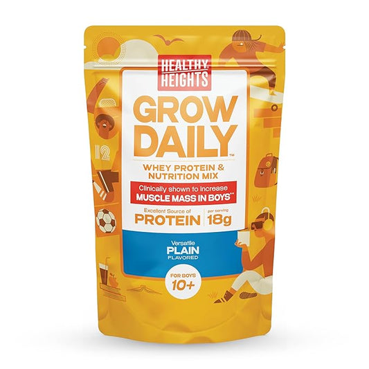 Healthy Heights Grow Daily Kids Protein Drink Mix (Plain) - High Protein Shake for Boys 10+