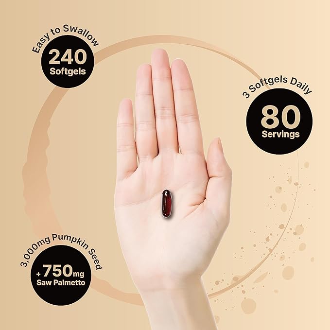 NatureBell Virgin Pumpkin Seed Oil 3,000mg Per Serving with Saw Palmetto, 240 Softgel Capsules | Cold Pressed – Rich in Omega 6 & 9 Essential Fatty Acids – Prostate & Bladder Supplements, Non-GMO