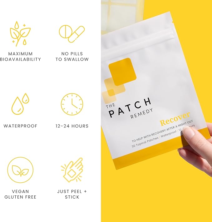The Patch Remedy Recover Patch - 30 Topical Patches for a Night Out with Glutathione & Milk Thistle Extract for Pre & Post Party Recovery Relief Transdermal Skin Support