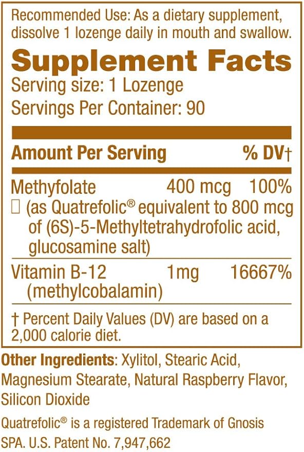 Arches Tinnitus B12 Formula – Methylfolate 400 mcg, Methylcobalamin 1000 mcg, 90 Lozenges, 3 Month Supply