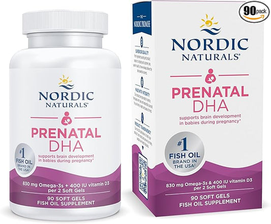 Nordic Naturals Prenatal DHA, Unflavored - 90 Soft Gels - 830 mg Omega-3 + 400 IU Vitamin D3 - Supports Brain Development in Babies During Pregnancy & Lactation - Non-GMO - 45 Servings