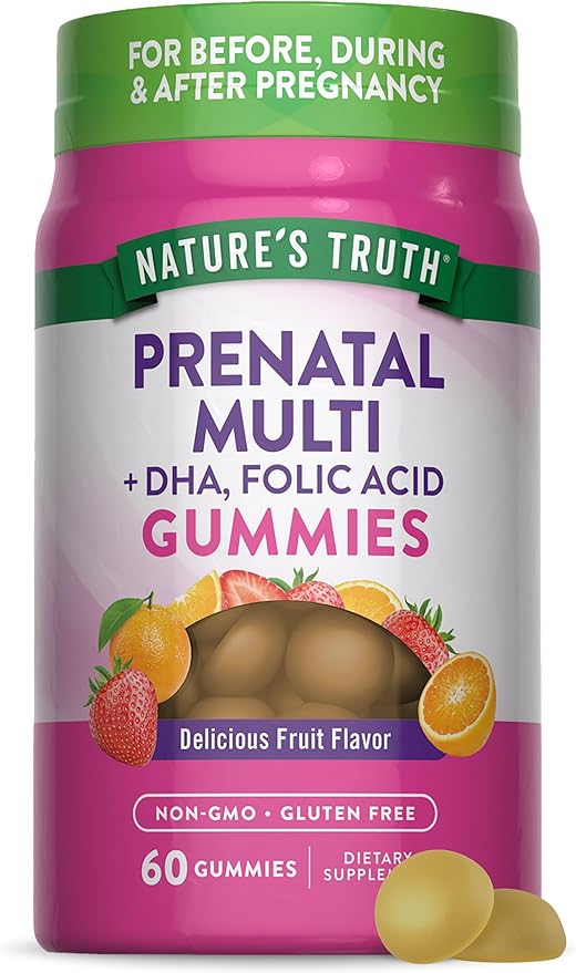 Nature's Truth Prenatal Multivitamin Gummies | with DHA & Folic Acid | 60 Count | Fruit Flavor | Non-GMO & Gluten Free Supplement