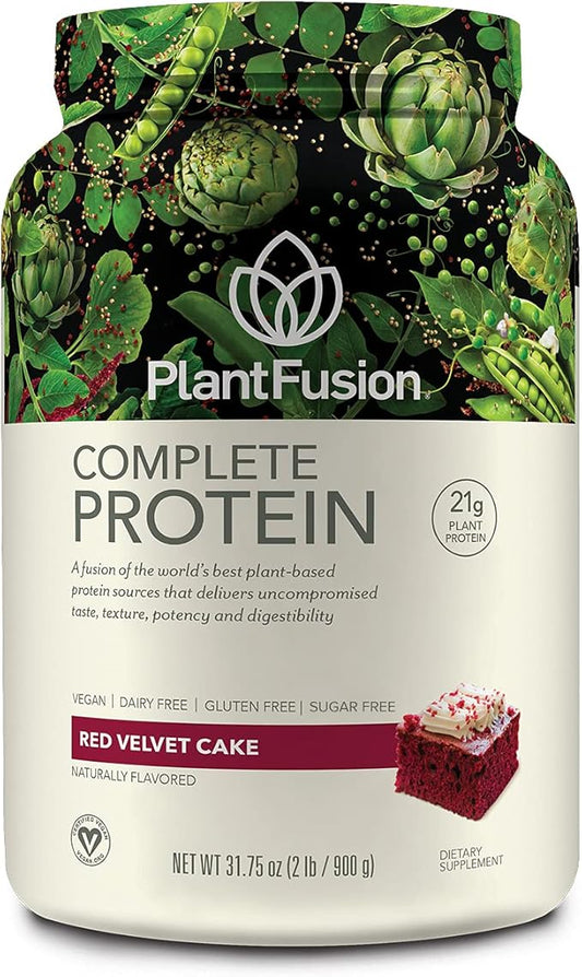 PlantFusion Complete Vegan Protein Powder - Plant Based Protein Powder With BCAAs, Digestive Enzymes and Pea Protein - Keto, Gluten Free, Soy Free, Non-Dairy, No Sugar, Non-GMO - Red Velvet 2 lb
