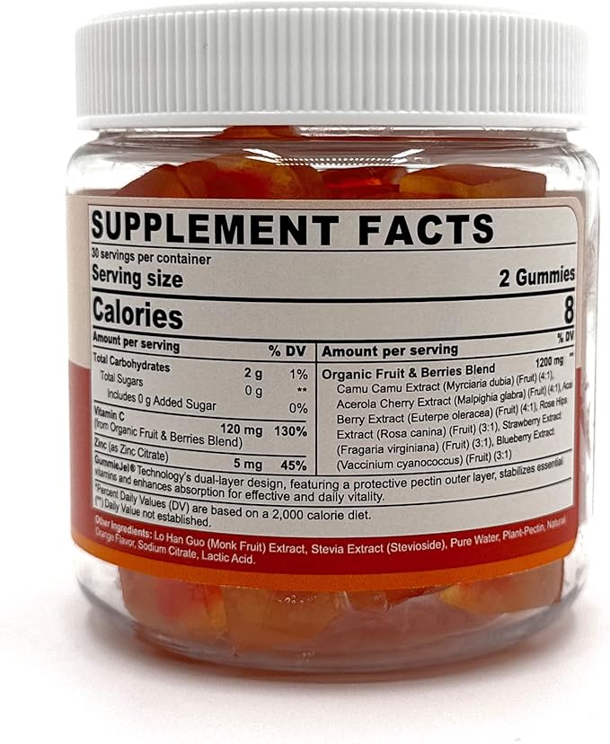 (2 Pack) Whole Food Vitamin C Gummies for Adults & Kids, Zero Sugar, Natural Antioxidants, Bioflavonoids, Organic Vitamin C Supplement for Immune & Collagen Support, High Absorption, Vegan, Chewable