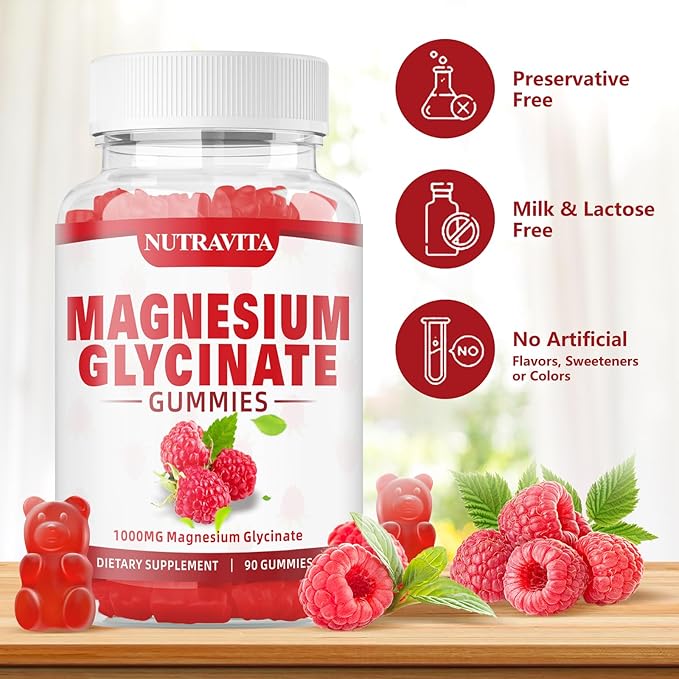 Magnesium Glycinate Gummies 1000mg with Magnesium L-Threonate,Chelated Magnesium Potassium Complex Supplement with VitD, B6, CoQ10, Calcium,Supports for Memory, Calm, Mood - 90 Gummies
