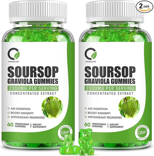 Soursop Graviola Gummies - Organic Soursop Leaves Extract, VC & Zn - for Digestive, Immune, Antioxidant & Energy Support - Non-GMO, 120 Gummies (2 Pack)