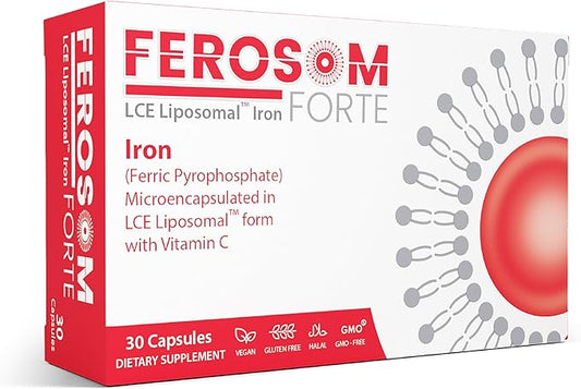LCE Liposomal Iron – Iron Supplement Capsule Gentle on The Stomachs – 30g Elemental Iron with Vitamin C – Easy to Swallow Iron Pills for Women and Men, 30 Vegan Iron Capsules