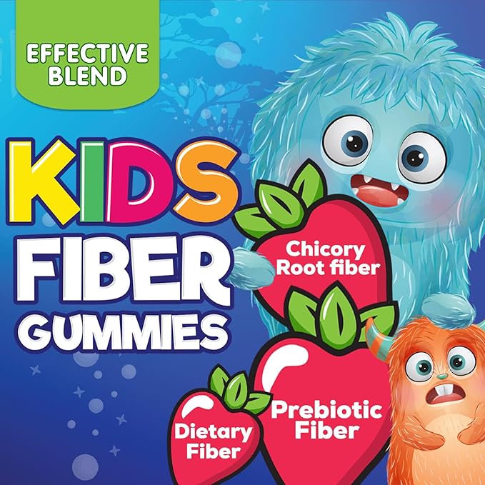 Fiber Gummies for Kids, Daily 4g Gummy Fiber Supplement, Prebiotic Digestive Health Support - Nature's Plant Based Soluble Fiber, Supports Regularity & Digestion for Kids Non-GMO - 120 Gummies