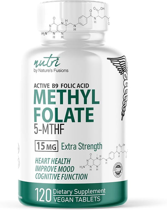 Nature's Fusions Nutri 5-MTHF L Methylfolate 15MG - 4 Month Supply, 120 Vegan Tablets - Methylated Folate Supplement - Cognitive Function, Heart Health, Prenatal Support - Methylated Folic Acid
