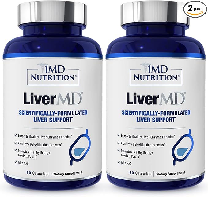 1MD LiverMD - Liver Support Supplement | Siliphos Milk Thistle Extract - Highly Bioavailable, for Liver Support | 60 Capsules (2-Pack)