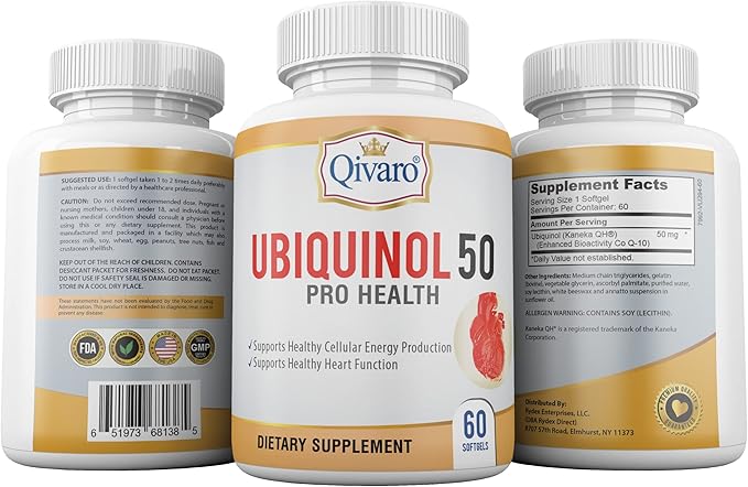 QIH23: Ubiquinol 50 Pro Health COQ10 (60 Capsules) - Ubiquinol Supplement with Active Form of Coenzyme Q10 - Powerful Antioxidant for Cellular Energy Production, Overall Health & Wellness
