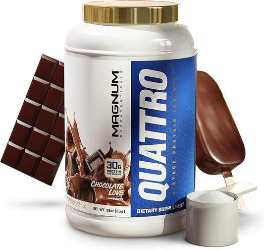Magnum Nutraceuticals Quattro Whey Protein Powder, Chocolate Love 2lb – Premium Protein Isolate Blend for Muscle Growth & Recovery