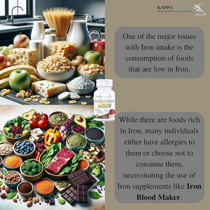 KAPPA NUTRITION Iron 26mg, Vitamin C & Orange 150mg, Folate 667mcg DFE, Vitamin B12, Beetroot, Brewers Yeast, Broccoli & MCT Oil 9 in 1 Advanced Complex (60 Capsules)