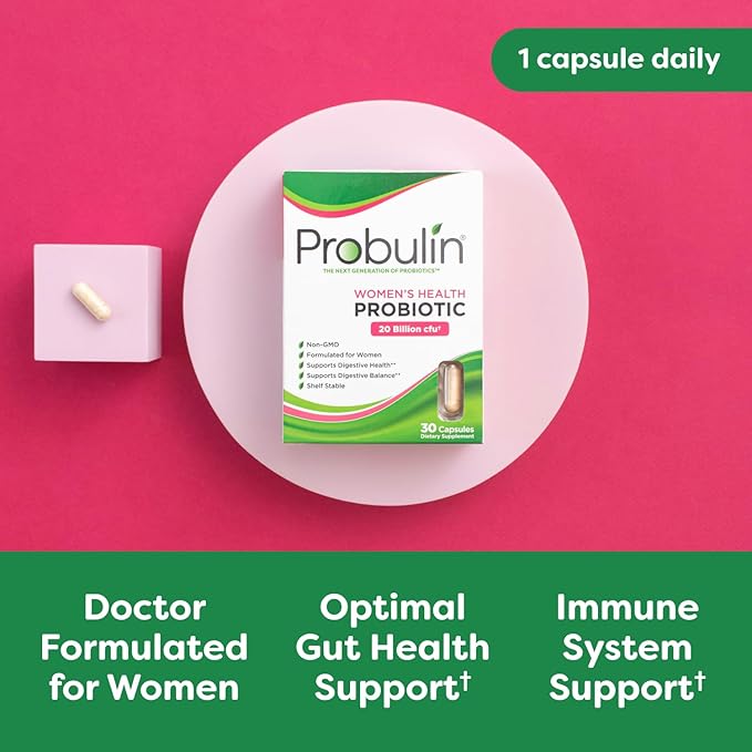 Probulin Women’s Health Probiotic + Prebiotic for Vaginal, Gut & Immune Health - 20 Billion CFU - 12 Probiotic Strains, 30 Vegan Capsules