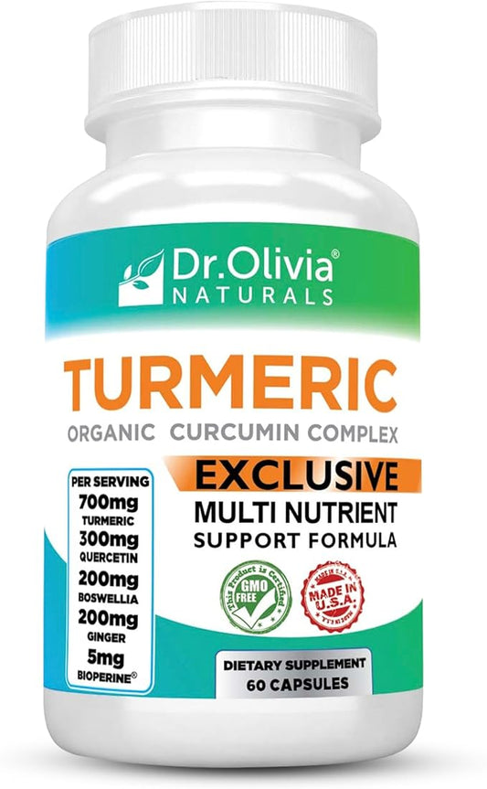 Dr. Olivia's Organic Turmeric Complex with Curcumin Boswellia Ginger & BioPerine - 60 Capsules
