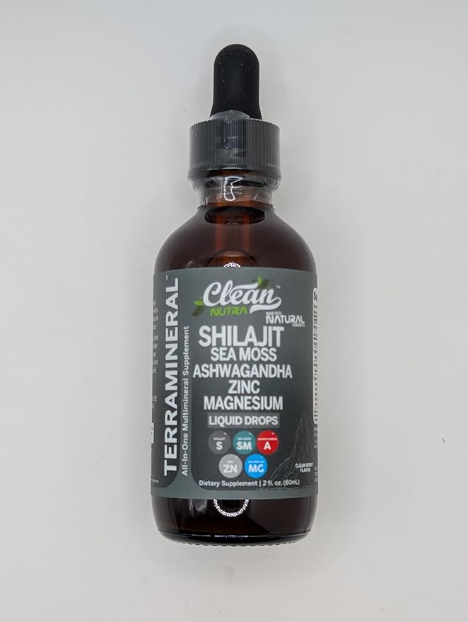 Clean Nutraceuticals Shilajit Liquid Drops with Sea Moss, Ashwagandha, Zinc, Magnesium, Liquid Vitamins for Women and Men - Terra Mineral