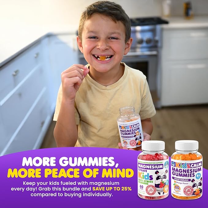 DR. MORITZ Calm Magnesium Gummies for Kids in Orange Flavor (120 Count) and Raspberry Flavor (120 Count) - Magnesium Citrate Supplements - No Sugar Added, Non-GMO