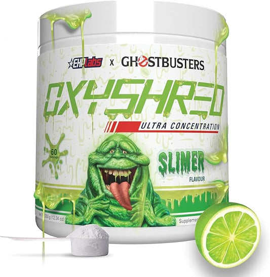 EHP Labs x Ghostbusters OxyShred Pre Workout Powder & Shredding Supplement - Preworkout Powder with Acetyl L Carnitine, Energy Boost Drink - Slimer Lime, 60 Servings