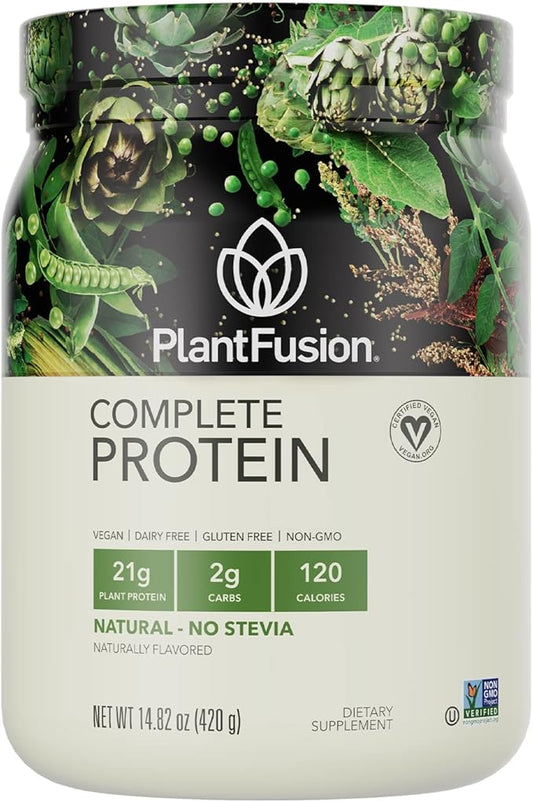 PlantFusion Complete Vegan Protein Powder - Plant Based Protein Powder With BCAAs, Digestive Enzymes and Pea Protein - Keto, Gluten Free, Non-Dairy, No Sugar, Non-GMO - Natural-No Stevia 0.93 lb
