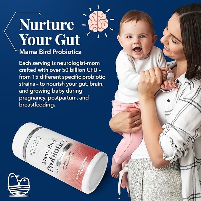 Best Nest Wellness Mama Bird Probiotics - Digestive Health Supplement Aids Gut - Brain Support - 50 Billion CFU Multi-Probiotic Supplement for Women - Supports Healthy Gut Biome - 30 Capsules