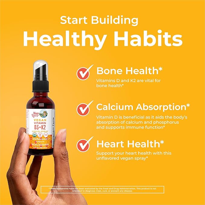 MaryRuth's Vitamin D3 | K2 | Liquid Spray | Supplement for Adults & Kids | Calcium Absorption Strong Bones | Vegan | Non-GMO | Gluten Free | 1 Fl Oz