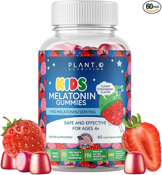 Kids Melatonin Gummies [Fall Asleep Faster with 100% Drug Free Strawberry Cream Flavored Gummy] for Natural Sleep Support | Vegetarian, Gluten Free | 60 Children’s Melotonin Chewables