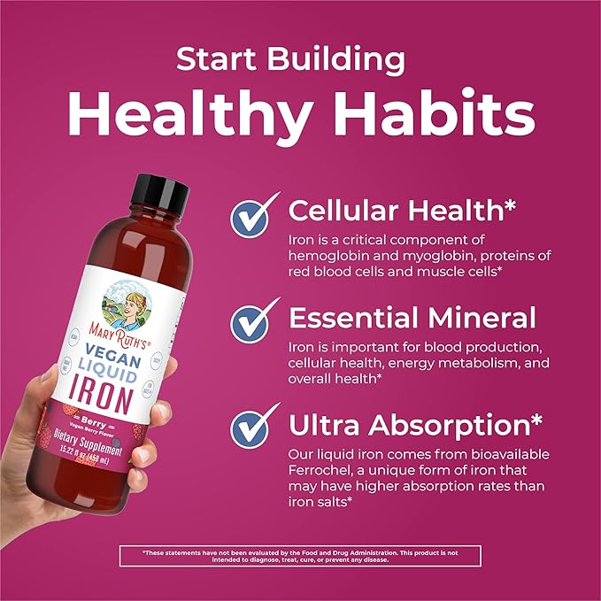 MaryRuth Organics Iron Supplement for Women Men & Kids, Liquid Iron Supplement for Women Men & Kids, Iron for Healthy Blood & Oxygen, Ages 4 & Up, Sugar Free, Vegan, Non-GMO, Gluten Free, 15.22 Fl Oz