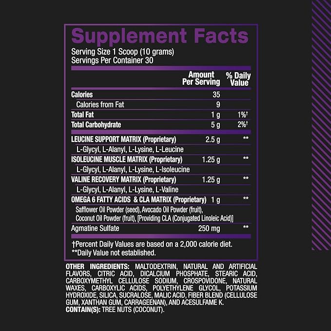 BPI Sports Best BCAA - The Building Blocks of Protein and Muscle - Post-Workout Recovery - Supports Metabolism - Omega 6 - Grape, 30 Servings, 300 g